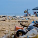 piles of garbage by the shore